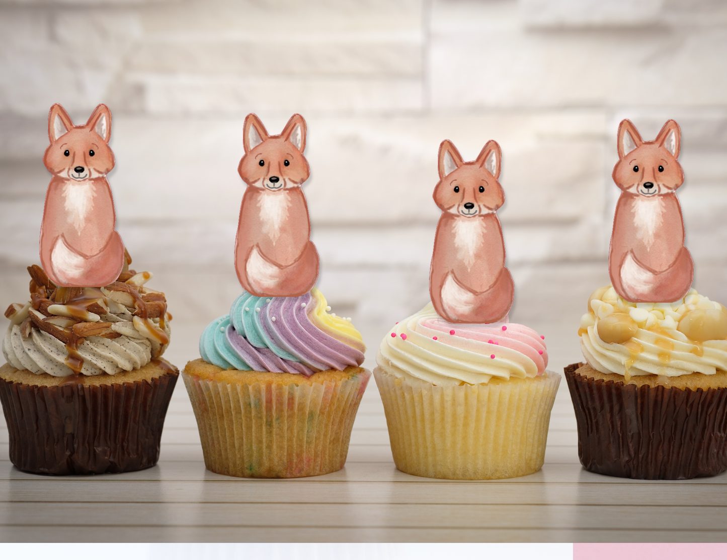 Fox Wooden Cupcake Toppers / Cake Decorations - Set of 8
