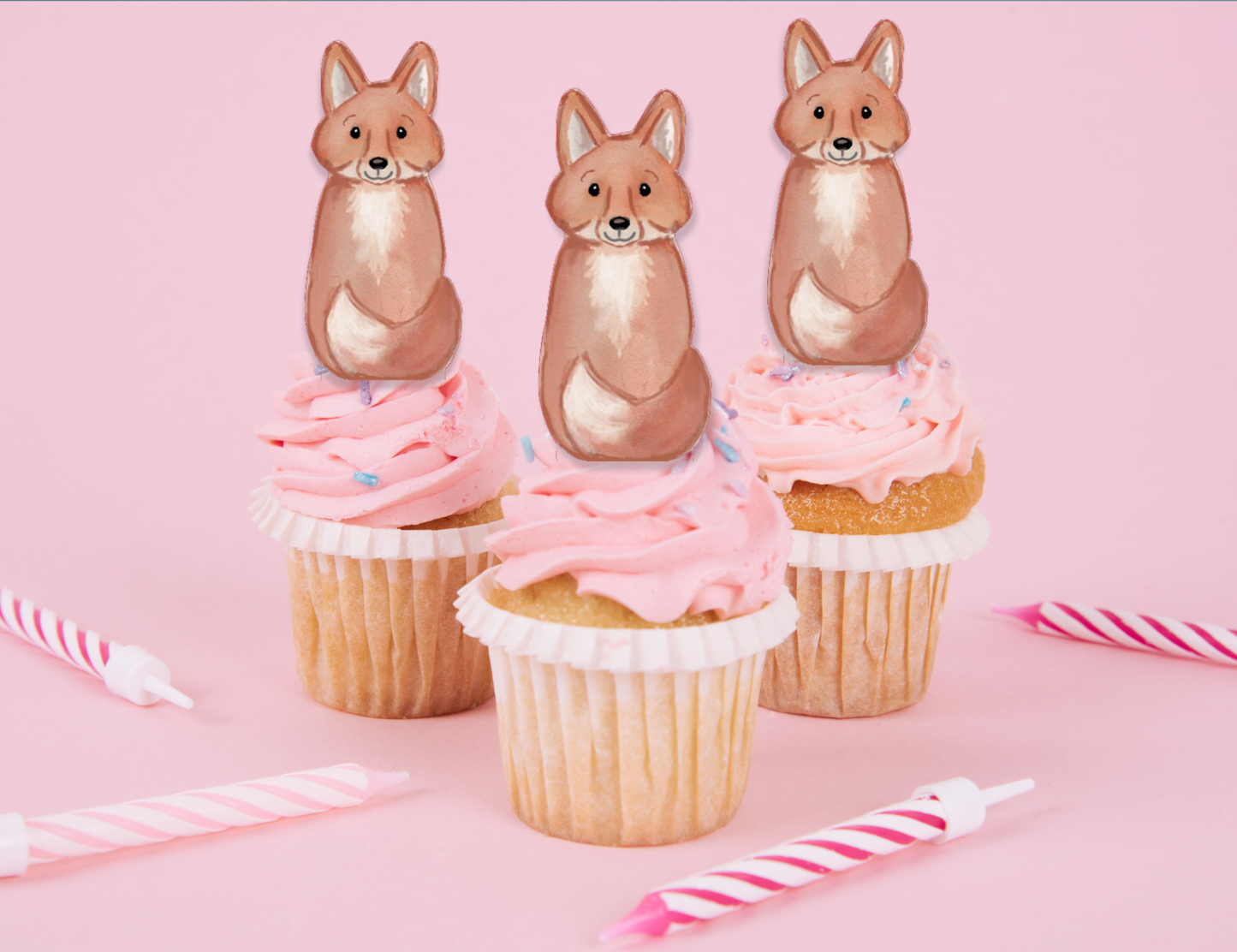 Fox Wooden Cupcake Toppers / Cake Decorations - Set of 8