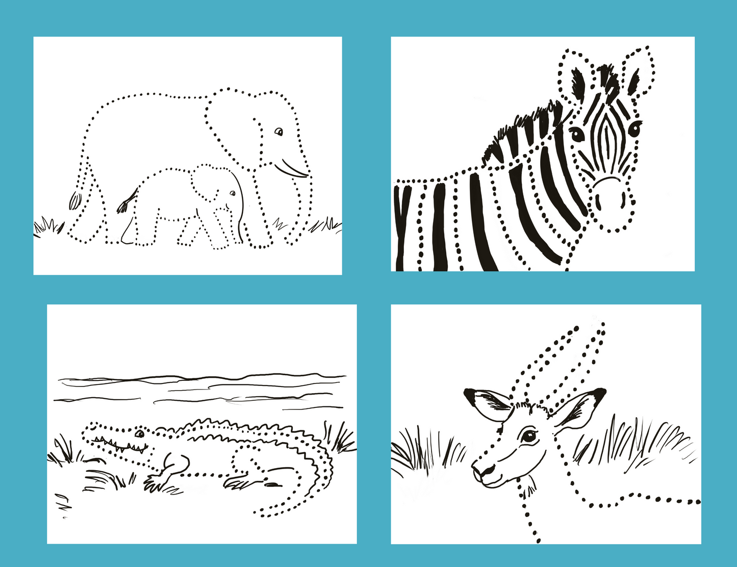 African Animals Dot Drawing Digital Set