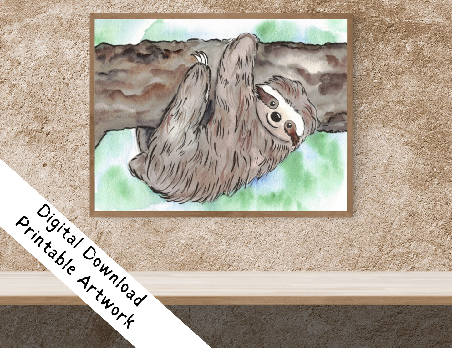 Happy Sloth DIGITAL PRINT - 8" x 10" Watercolor Painting