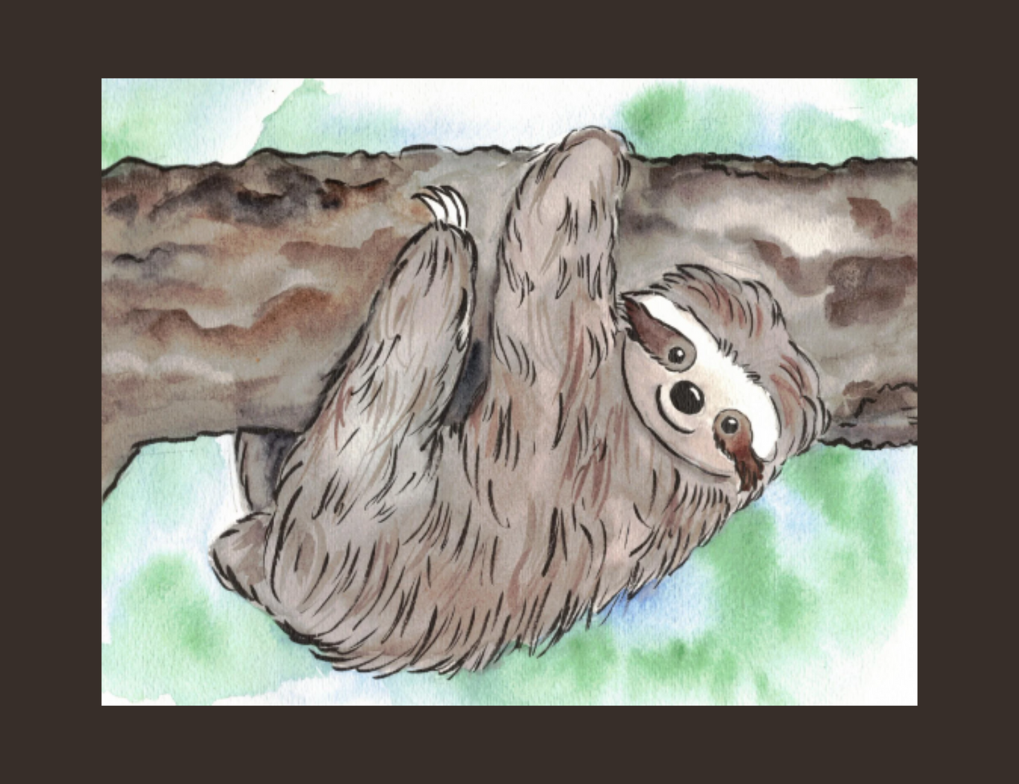 Happy Sloth DIGITAL PRINT - 8" x 10" Watercolor Painting