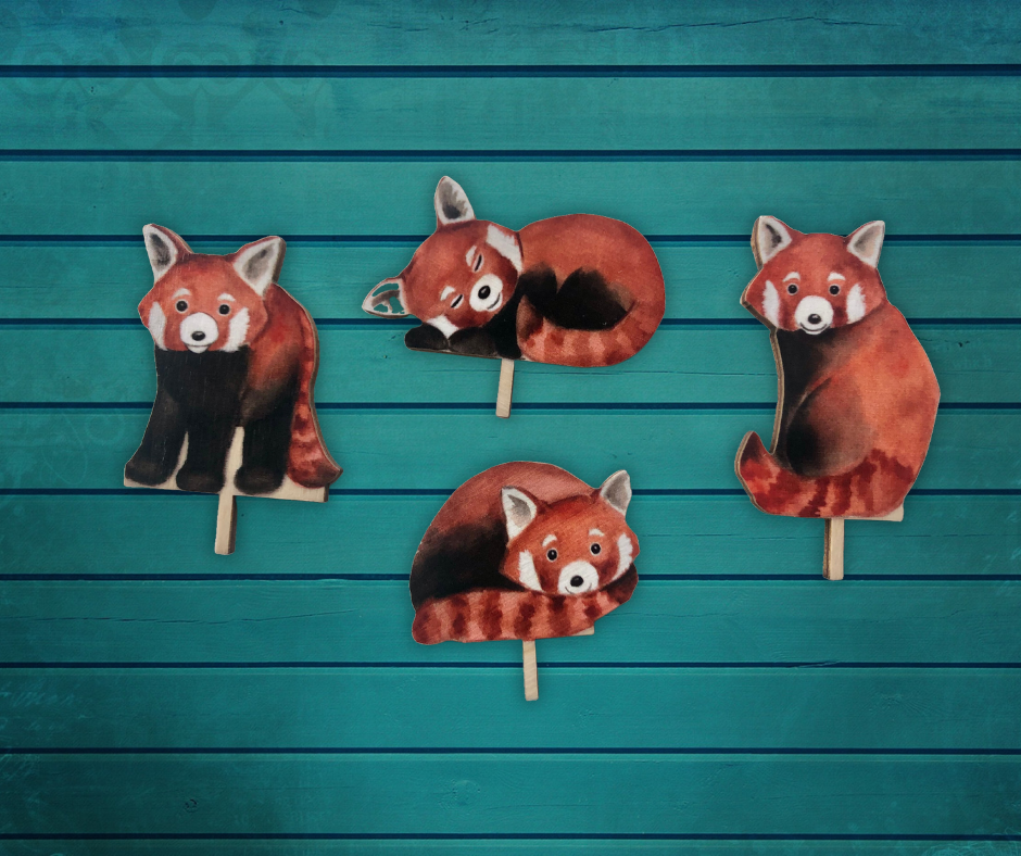 Red Panda Wooden Cupcake Toppers / Cake Decorations - Set of 8