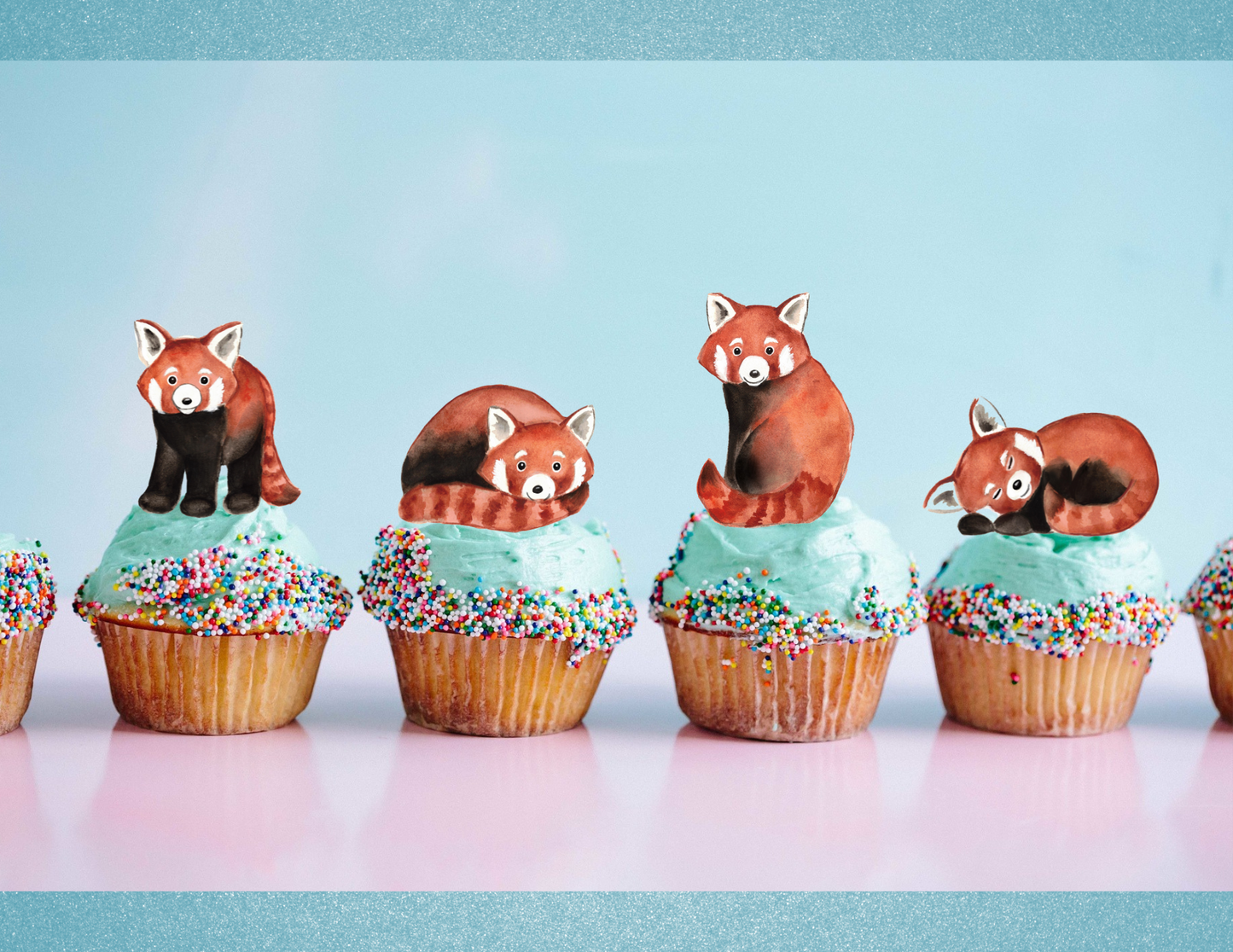 Red Panda Wooden Cupcake Toppers / Cake Decorations - Set of 8