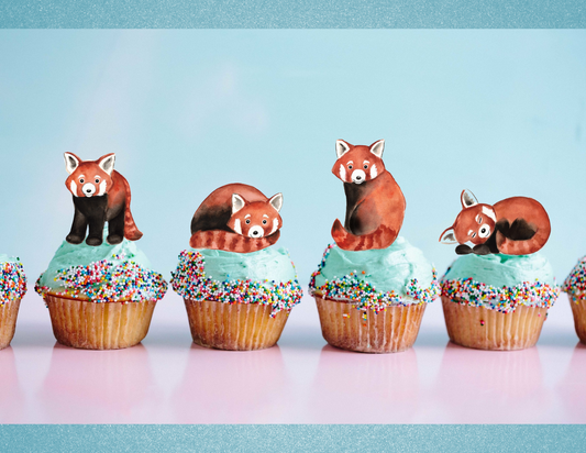 Red Panda Wooden Cupcake Toppers / Cake Decorations - Set of 8