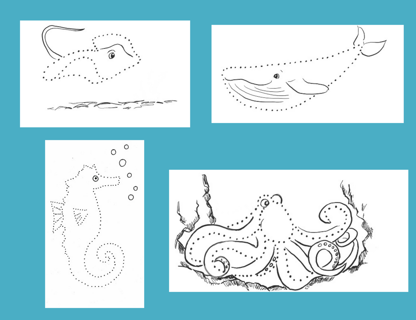 Sea Animals #1 Dot Drawing Digital Set